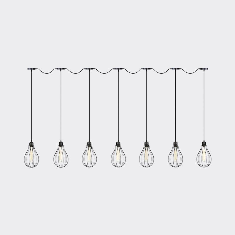 Industrial Cage Pendant Chandelier with Multi-Bulb Kit in Black