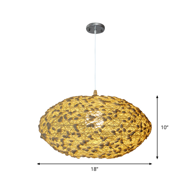 Beige Rattan Oval Pendant Lamp - Asian Style Bedroom Lighting