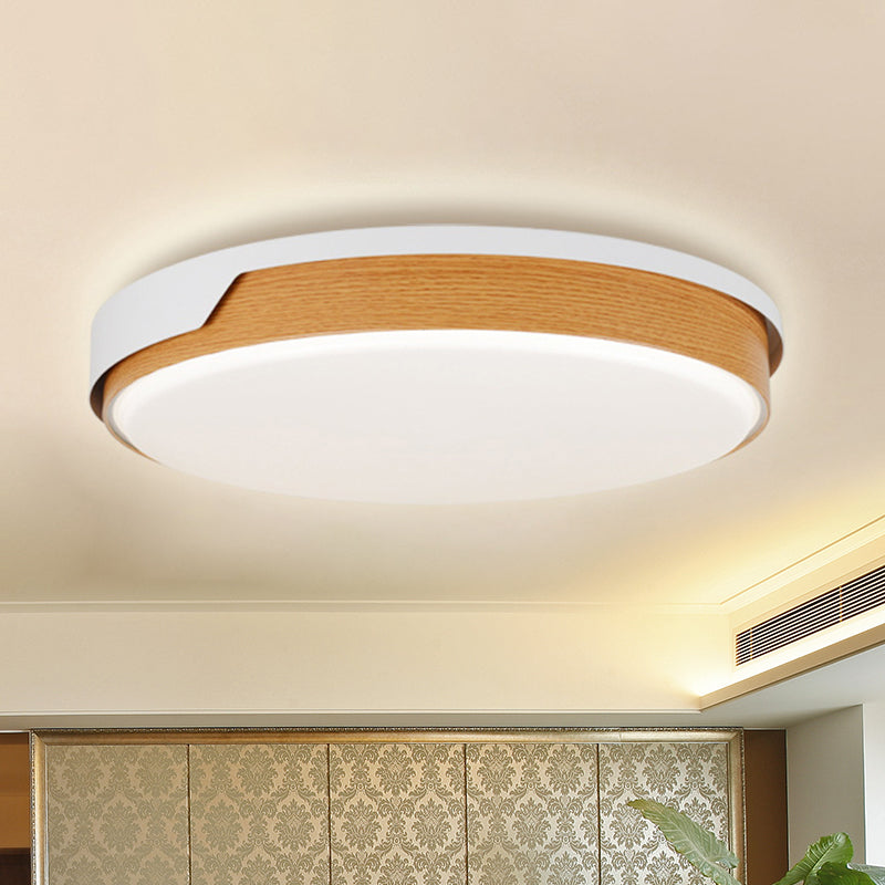 Modern Beige LED Wood Flush Mount Ceiling Light for Bedroom