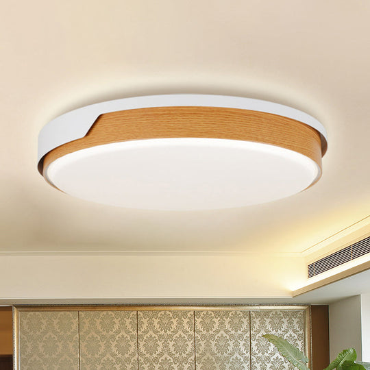 Modern Beige LED Wood Flush Mount Ceiling Light for Bedroom