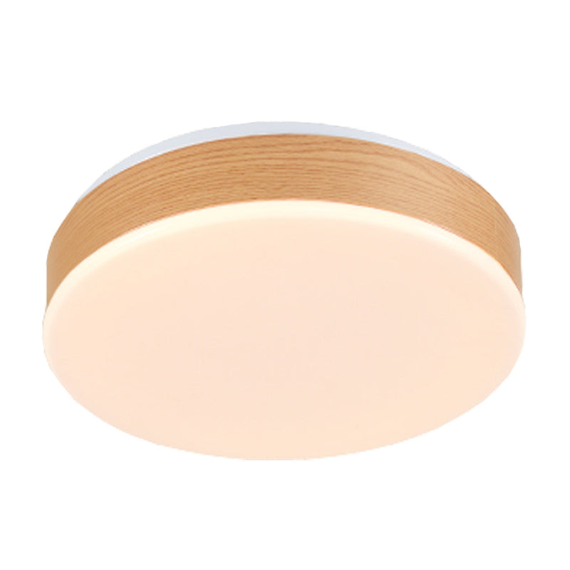 Modern LED Wood Round Flush Mount Fixture - Elegant Beige Flush Lamp for Foyer