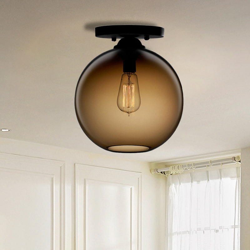 Industrial Style Semi-Flush Ceiling Light with Globe Shade in Red/Brown/Blue Glass for Dining Room (1/2 Light)