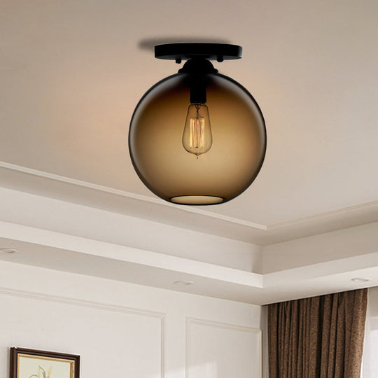 Industrial Style Semi-Flush Ceiling Light with Globe Shade in Red/Brown/Blue Glass for Dining Room (1/2 Light)