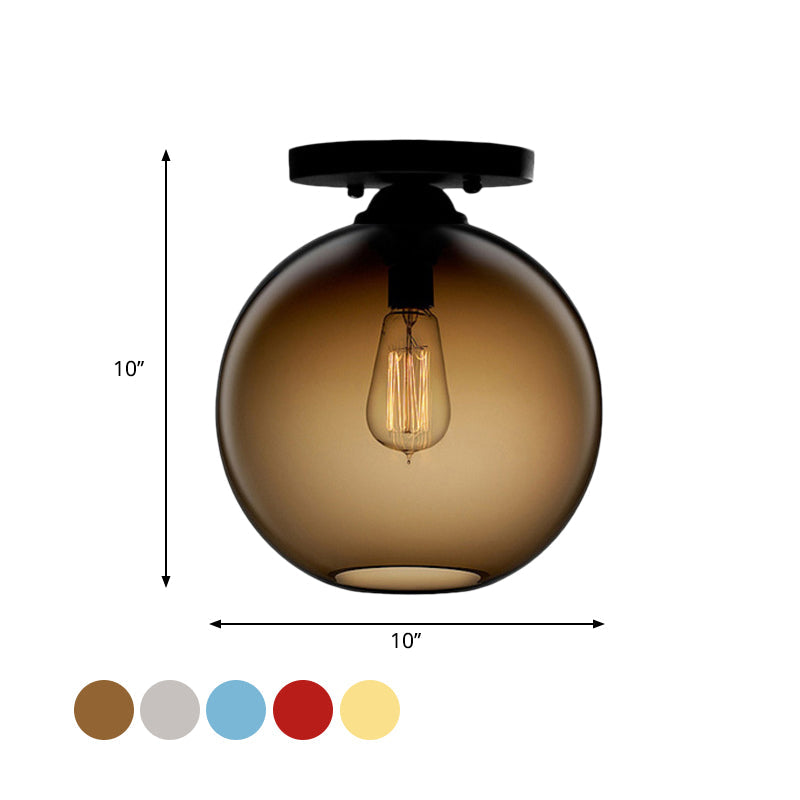 Industrial Style Semi-Flush Ceiling Light with Globe Shade in Red/Brown/Blue Glass for Dining Room (1/2 Light)