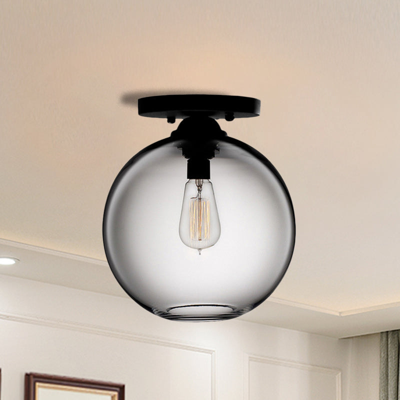 Industrial Style Semi-Flush Ceiling Light with Globe Shade in Red/Brown/Blue Glass for Dining Room (1/2 Light)