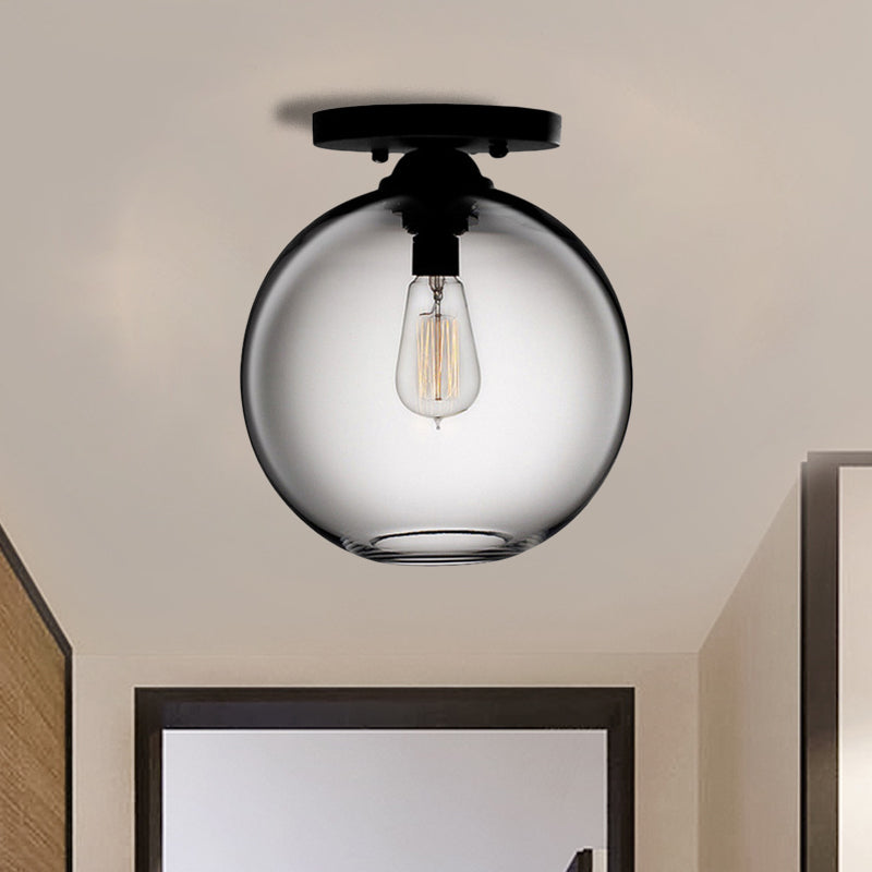 Industrial Style Semi-Flush Ceiling Light with Globe Shade in Red/Brown/Blue Glass for Dining Room (1/2 Light)