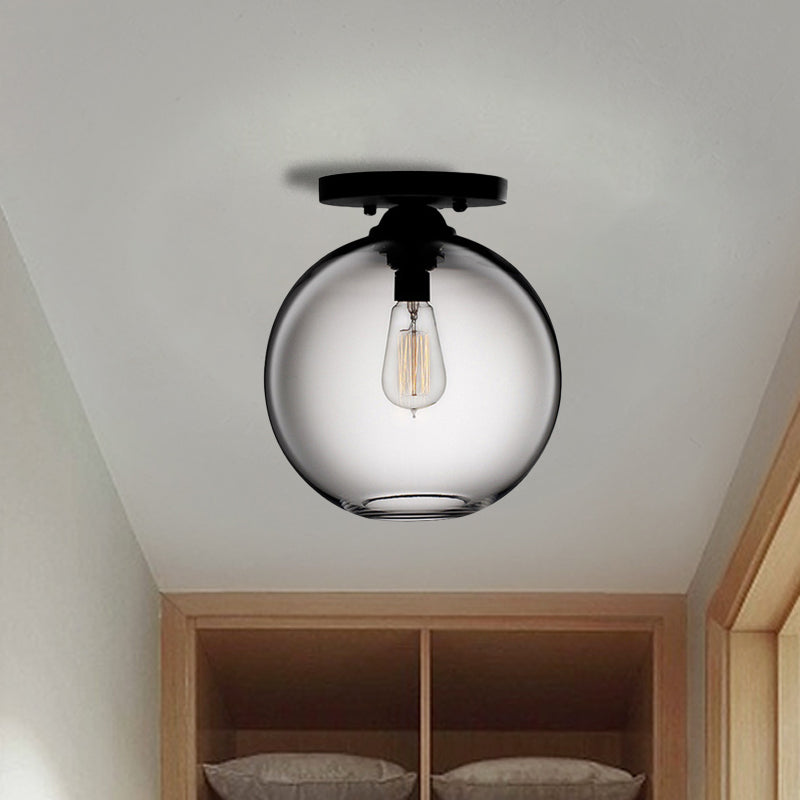 Industrial Style Semi-Flush Ceiling Light with Globe Shade in Red/Brown/Blue Glass for Dining Room (1/2 Light)