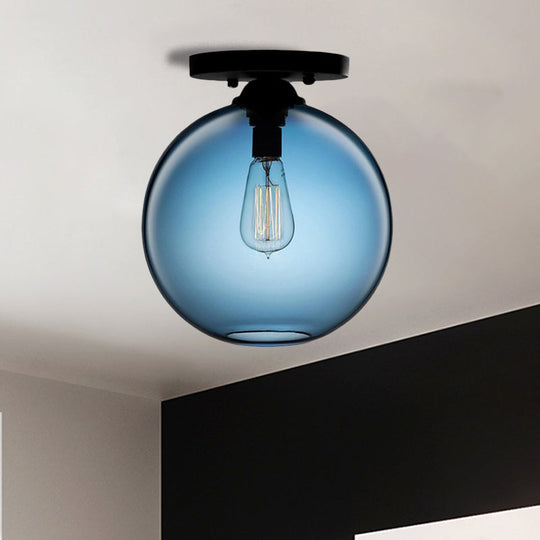 Industrial Style Semi-Flush Ceiling Light with Globe Shade in Red/Brown/Blue Glass for Dining Room (1/2 Light)