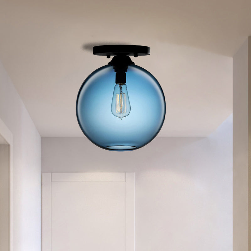 Industrial Style Semi-Flush Ceiling Light with Globe Shade in Red/Brown/Blue Glass for Dining Room (1/2 Light)