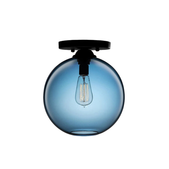 Industrial Style Semi-Flush Ceiling Light with Globe Shade in Red/Brown/Blue Glass for Dining Room (1/2 Light)