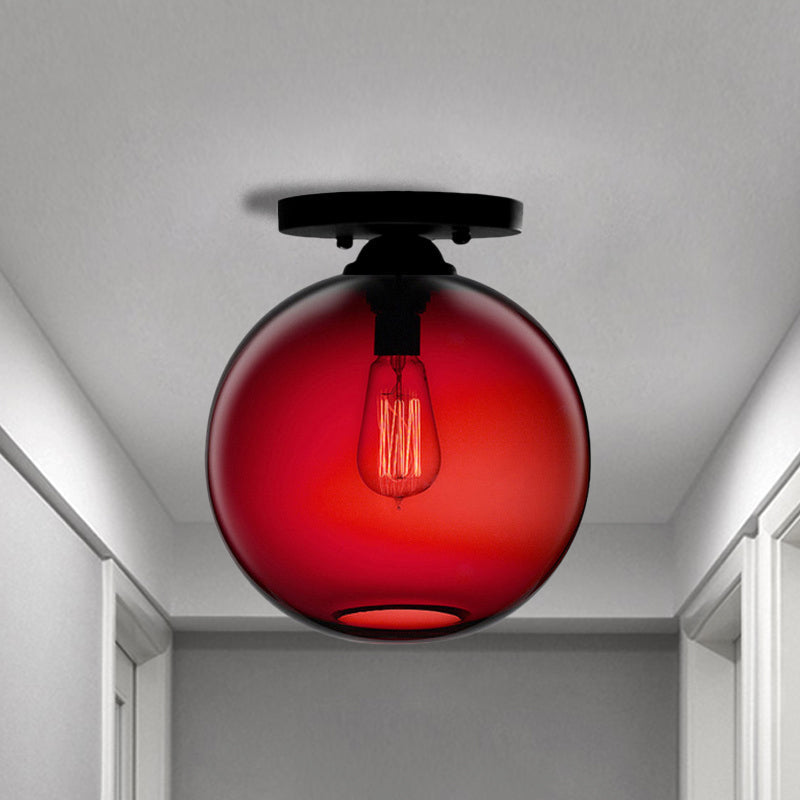 Industrial Style Semi-Flush Ceiling Light with Globe Shade in Red/Brown/Blue Glass for Dining Room (1/2 Light)