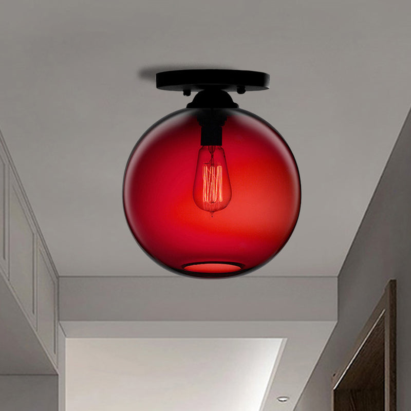 Industrial Style Semi-Flush Ceiling Light with Globe Shade in Red/Brown/Blue Glass for Dining Room (1/2 Light)