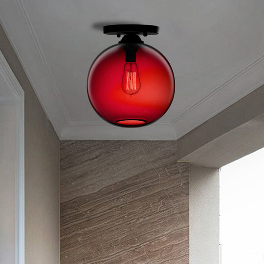 Industrial Style Semi-Flush Ceiling Light with Globe Shade in Red/Brown/Blue Glass for Dining Room (1/2 Light)