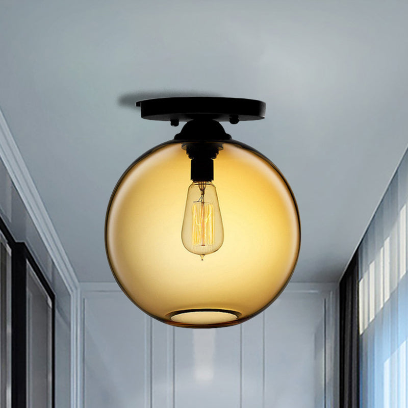 Industrial Style Semi-Flush Ceiling Light with Globe Shade in Red/Brown/Blue Glass for Dining Room (1/2 Light)