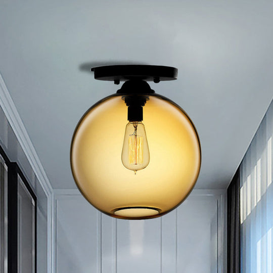 Industrial Style Semi-Flush Ceiling Light with Globe Shade in Red/Brown/Blue Glass for Dining Room (1/2 Light)