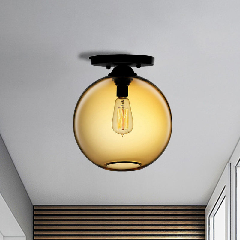 Industrial Style Semi-Flush Ceiling Light with Globe Shade in Red/Brown/Blue Glass for Dining Room (1/2 Light)