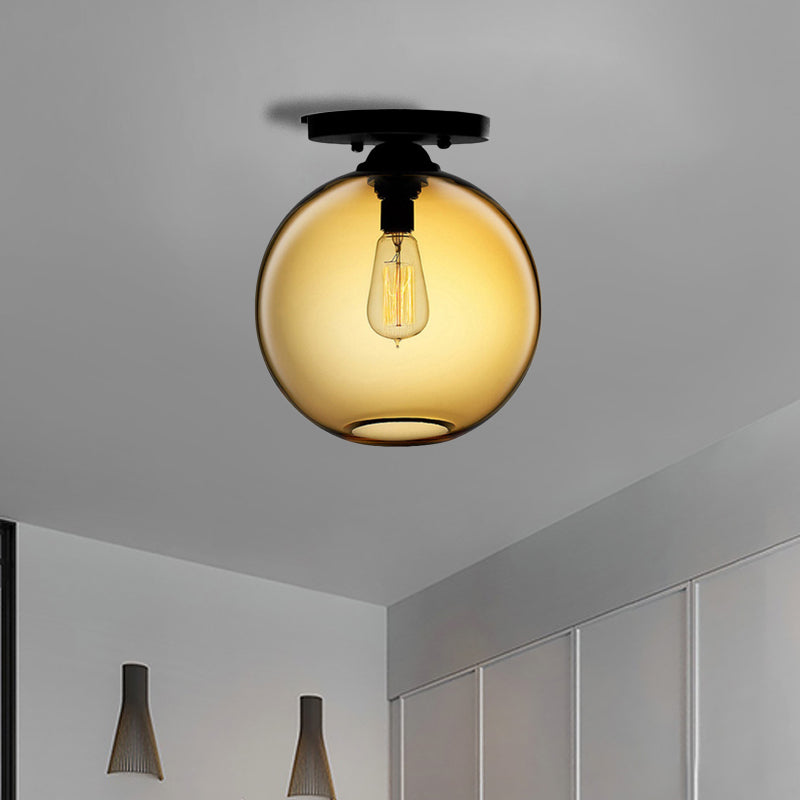 Industrial Style Semi-Flush Ceiling Light with Globe Shade in Red/Brown/Blue Glass for Dining Room (1/2 Light)