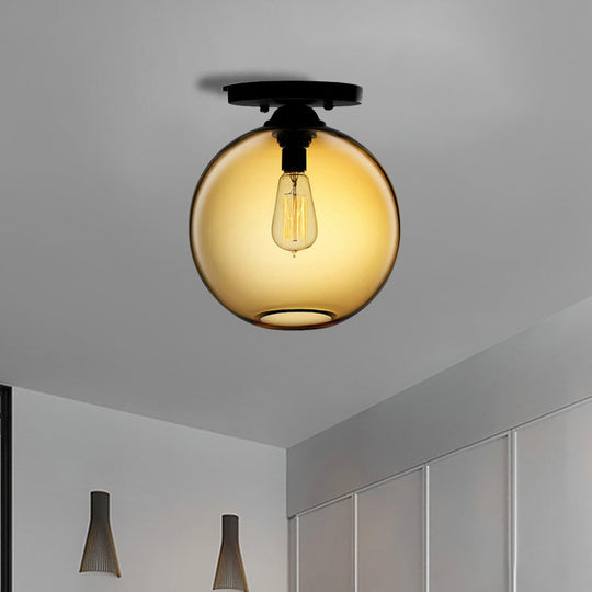 Industrial Style Semi-Flush Ceiling Light with Globe Shade in Red/Brown/Blue Glass for Dining Room (1/2 Light)