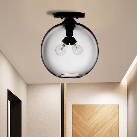 Industrial Style Semi-Flush Ceiling Light with Globe Shade in Red/Brown/Blue Glass for Dining Room (1/2 Light)