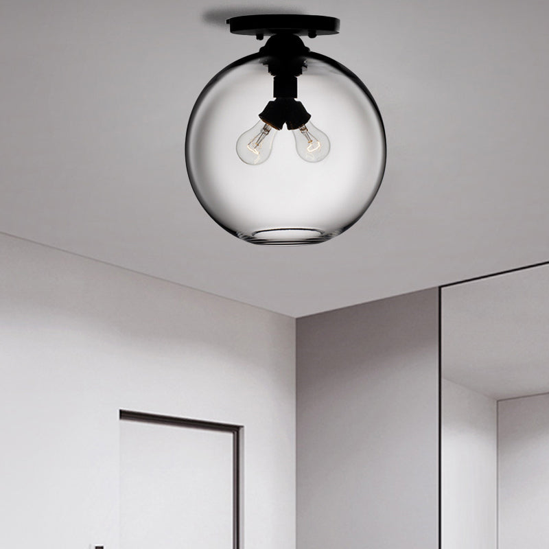 Industrial Style Semi-Flush Ceiling Light with Globe Shade in Red/Brown/Blue Glass for Dining Room (1/2 Light)