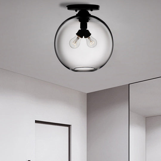 Industrial Style Semi-Flush Ceiling Light with Globe Shade in Red/Brown/Blue Glass for Dining Room (1/2 Light)