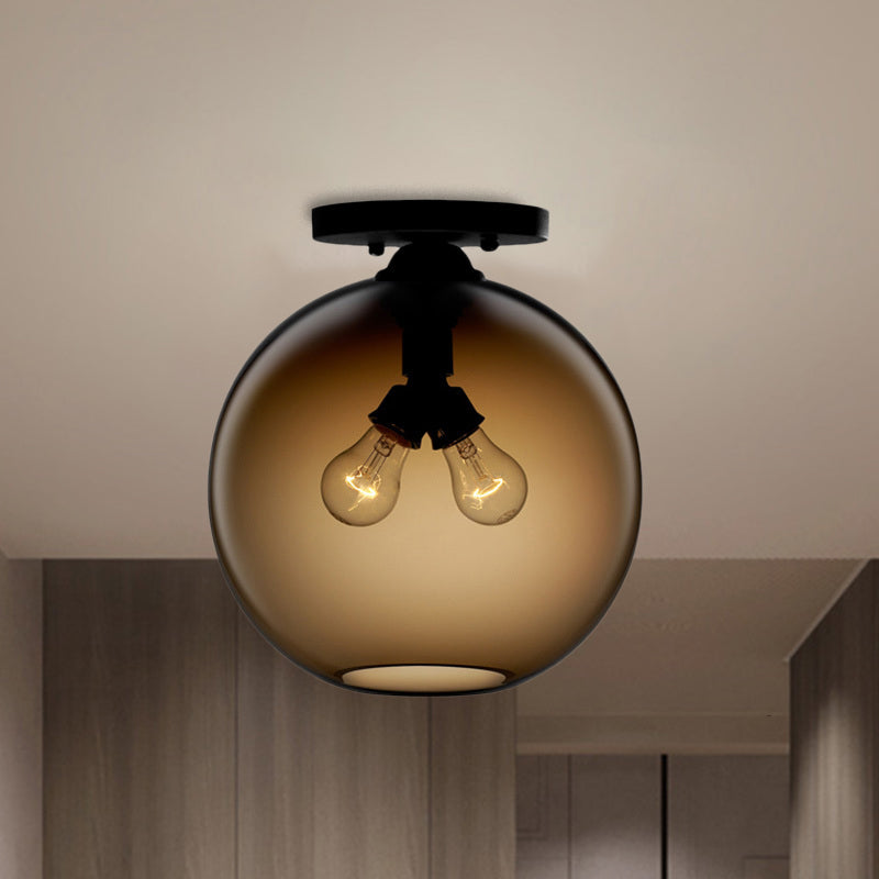 Industrial Style Semi-Flush Ceiling Light with Globe Shade in Red/Brown/Blue Glass for Dining Room (1/2 Light)