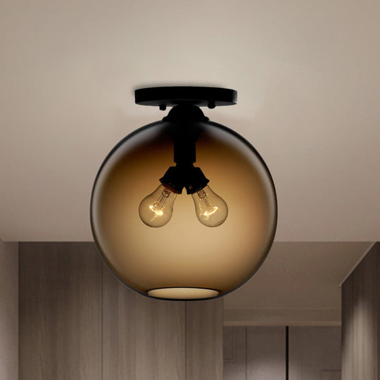 Industrial Style Semi-Flush Ceiling Light with Globe Shade in Red/Brown/Blue Glass for Dining Room (1/2 Light)