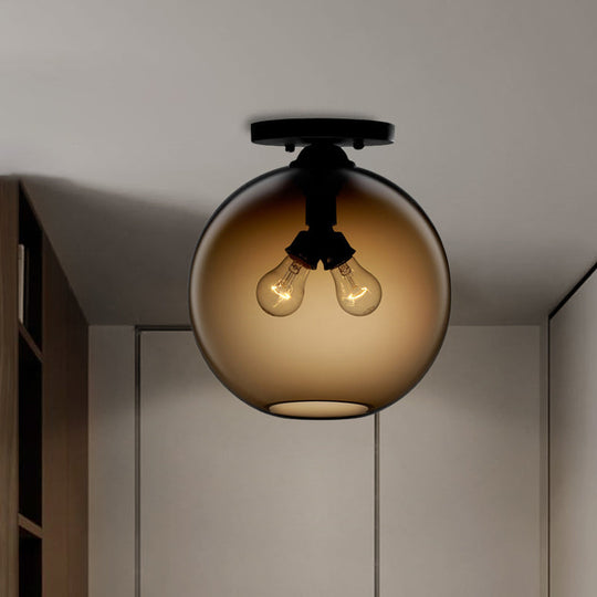Industrial Style Semi-Flush Ceiling Light with Globe Shade in Red/Brown/Blue Glass for Dining Room (1/2 Light)