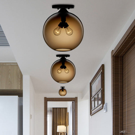 Industrial Style Semi-Flush Ceiling Light with Globe Shade in Red/Brown/Blue Glass for Dining Room (1/2 Light)