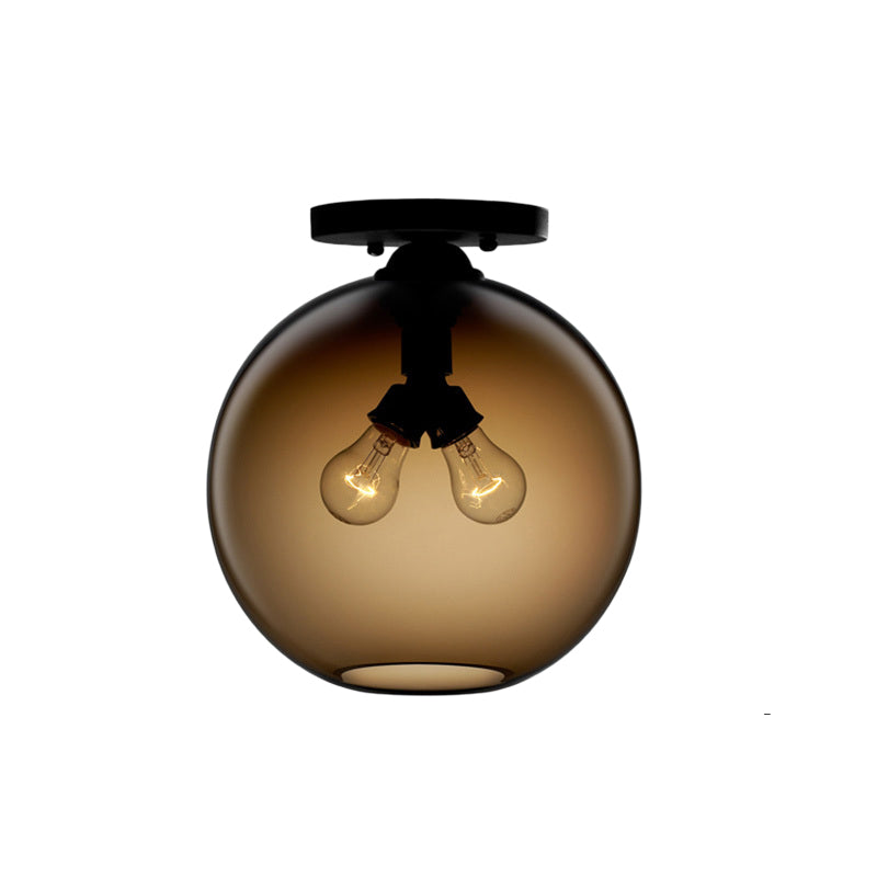 Industrial Style Semi-Flush Ceiling Light with Globe Shade in Red/Brown/Blue Glass for Dining Room (1/2 Light)