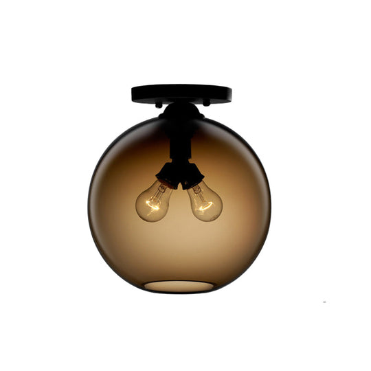 Industrial Style Semi-Flush Ceiling Light with Globe Shade in Red/Brown/Blue Glass for Dining Room (1/2 Light)