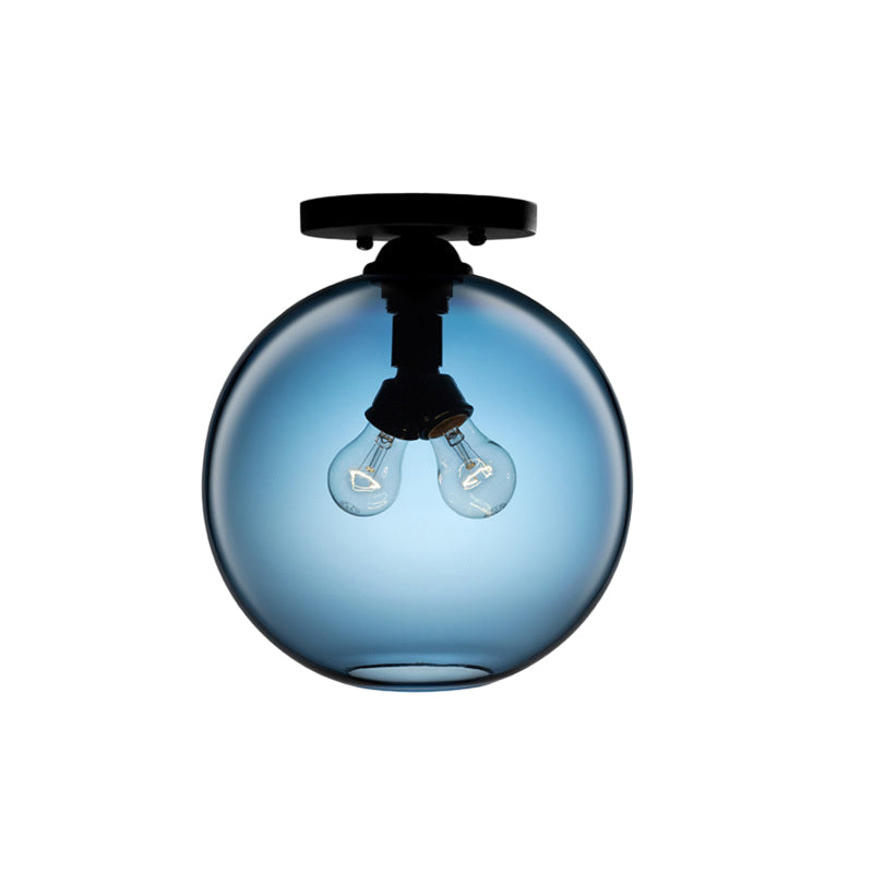 Industrial Style Semi-Flush Ceiling Light with Globe Shade in Red/Brown/Blue Glass for Dining Room (1/2 Light)