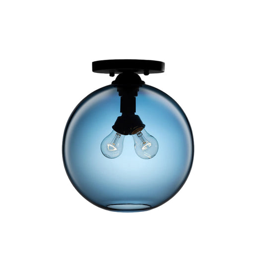 Industrial Style Semi-Flush Ceiling Light with Globe Shade in Red/Brown/Blue Glass for Dining Room (1/2 Light)