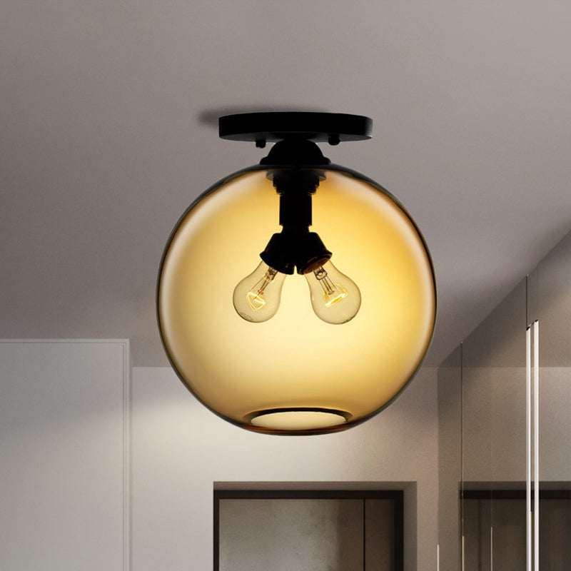 Industrial Style Semi-Flush Ceiling Light with Globe Shade in Red/Brown/Blue Glass for Dining Room (1/2 Light)