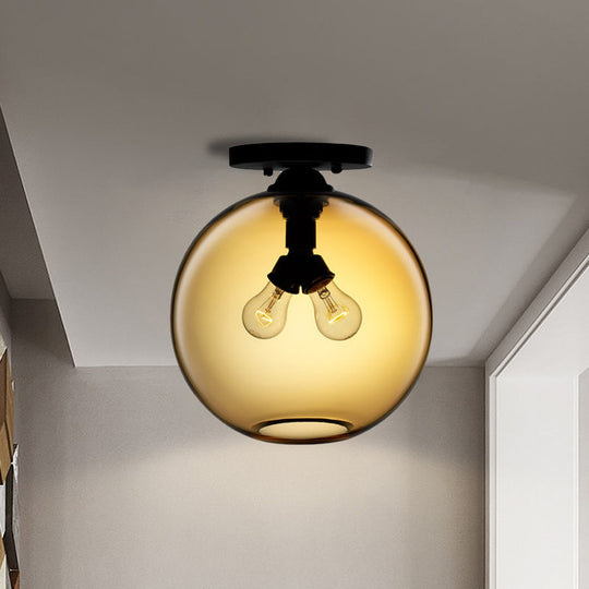 Industrial Style Semi-Flush Ceiling Light with Globe Shade in Red/Brown/Blue Glass for Dining Room (1/2 Light)