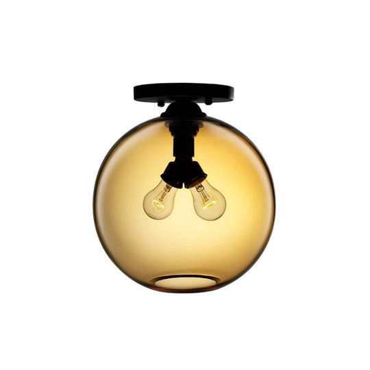 Industrial Style Semi-Flush Ceiling Light with Globe Shade in Red/Brown/Blue Glass for Dining Room (1/2 Light)