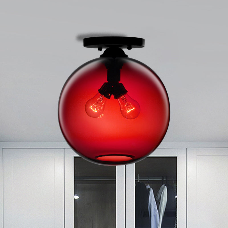 Industrial Style Semi-Flush Ceiling Light with Globe Shade in Red/Brown/Blue Glass for Dining Room (1/2 Light)