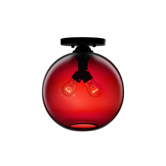 Industrial Style Semi-Flush Ceiling Light with Globe Shade in Red/Brown/Blue Glass for Dining Room (1/2 Light)