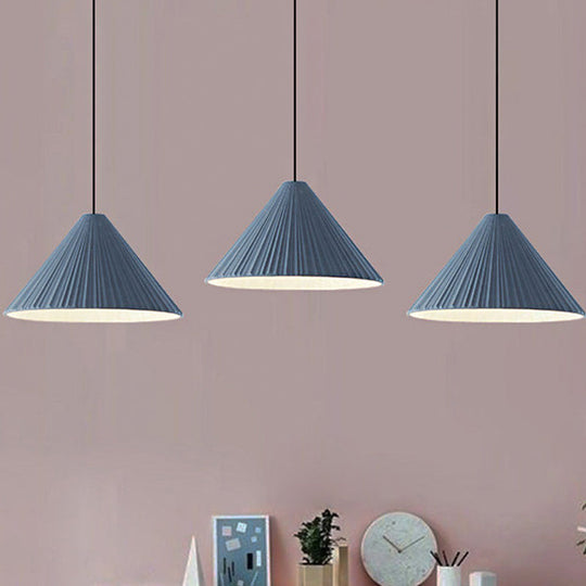 Modern Nordic Style Conic Pendant Light in Blue/Pink/White - Ribbed Design, 12.5"/16.5" Width - Ideal for Bedroom