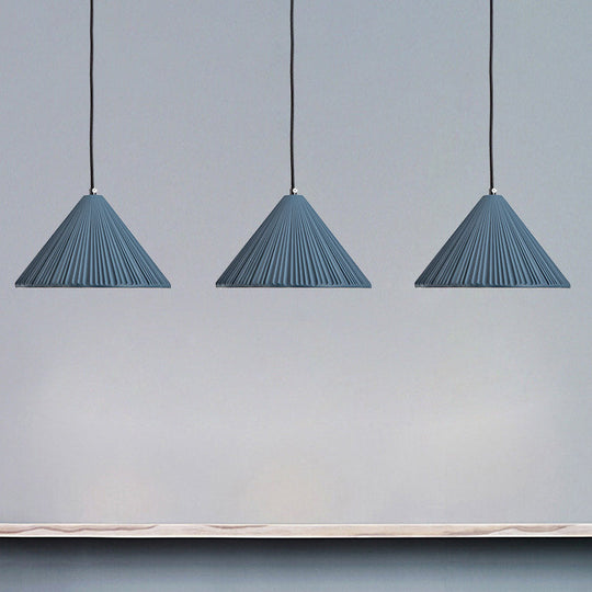 Modern Nordic Style Conic Pendant Light in Blue/Pink/White - Ribbed Design, 12.5"/16.5" Width - Ideal for Bedroom
