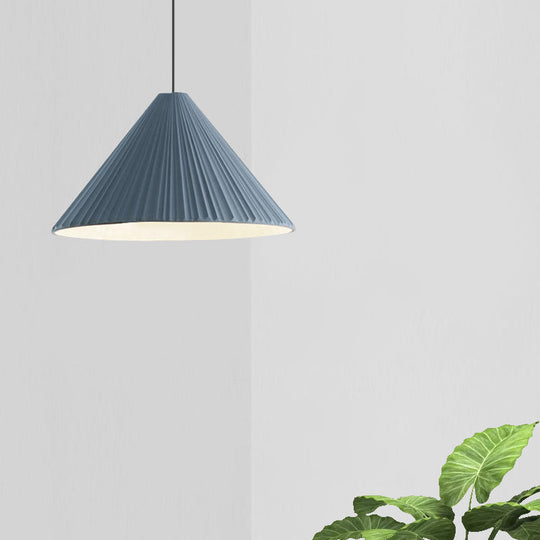 Modern Nordic Style Conic Pendant Light in Blue/Pink/White - Ribbed Design, 12.5"/16.5" Width - Ideal for Bedroom
