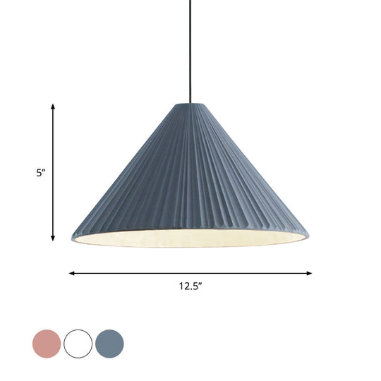 Modern Nordic Style Conic Pendant Light in Blue/Pink/White - Ribbed Design, 12.5"/16.5" Width - Ideal for Bedroom