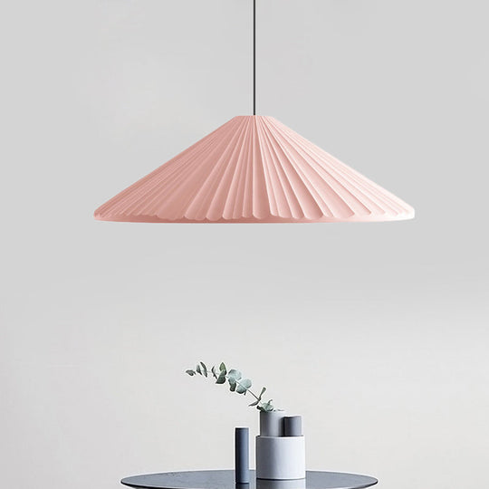Modern Nordic Style Conic Pendant Light in Blue/Pink/White - Ribbed Design, 12.5"/16.5" Width - Ideal for Bedroom