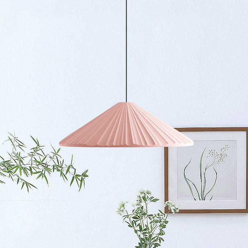 Modern Nordic Style Conic Pendant Light in Blue/Pink/White - Ribbed Design, 12.5"/16.5" Width - Ideal for Bedroom