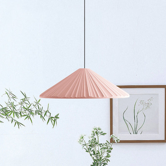 Modern Nordic Style Conic Pendant Light in Blue/Pink/White - Ribbed Design, 12.5"/16.5" Width - Ideal for Bedroom