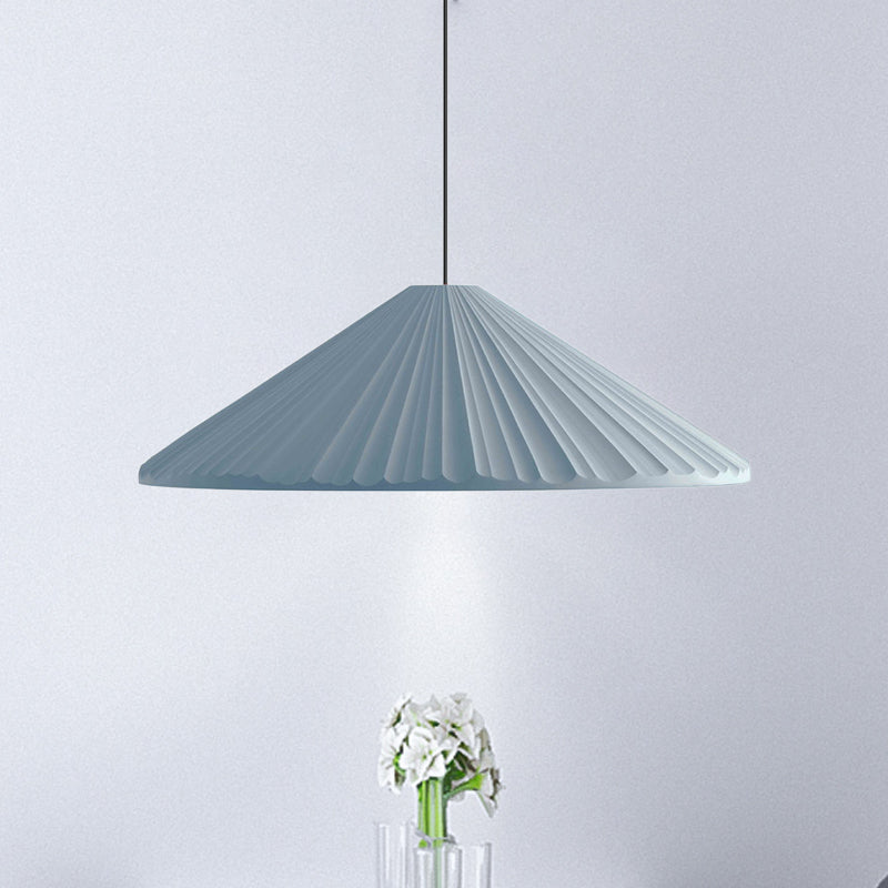 Modern Nordic Style Conic Pendant Light in Blue/Pink/White - Ribbed Design, 12.5"/16.5" Width - Ideal for Bedroom