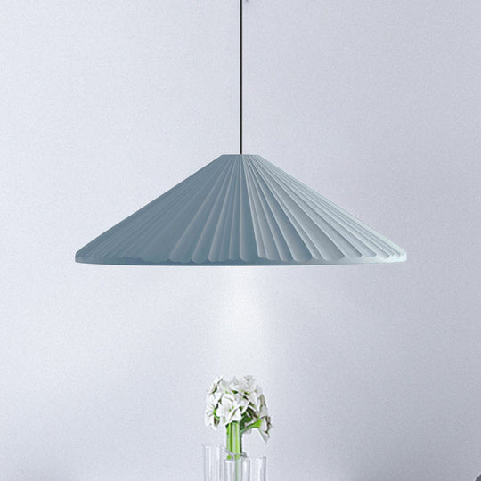 Modern Nordic Style Conic Pendant Light in Blue/Pink/White - Ribbed Design, 12.5"/16.5" Width - Ideal for Bedroom