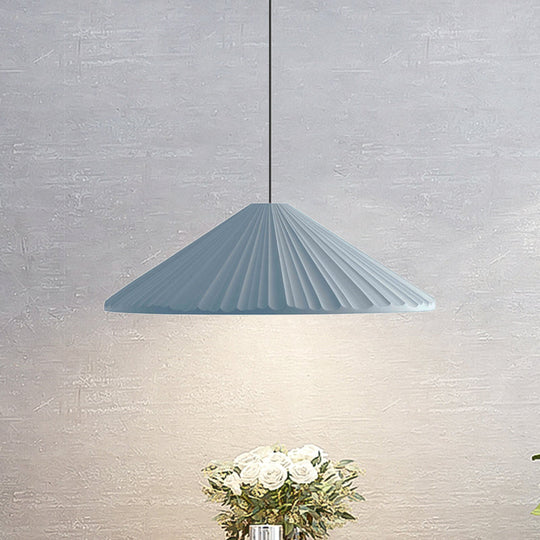 Modern Nordic Style Conic Pendant Light in Blue/Pink/White - Ribbed Design, 12.5"/16.5" Width - Ideal for Bedroom