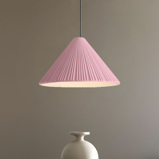 Modern Nordic Style Conic Pendant Light in Blue/Pink/White - Ribbed Design, 12.5"/16.5" Width - Ideal for Bedroom
