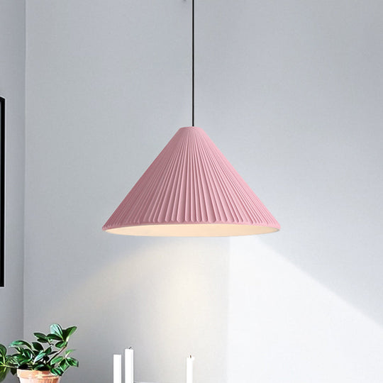 Modern Nordic Style Conic Pendant Light in Blue/Pink/White - Ribbed Design, 12.5"/16.5" Width - Ideal for Bedroom